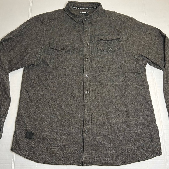 Kavu Men’s Brown Twill Long Sleeve Flannel Shirt Utility Pocket Size XL - Picture 3 of 9